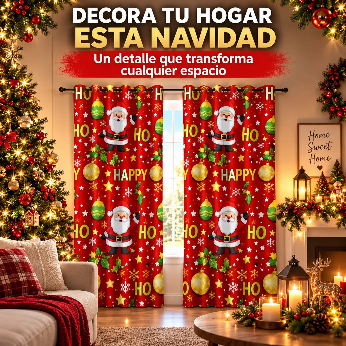 Cortinas de Navidad MerryChristmas (2,80m × 2,10 m - 2 Paneles)