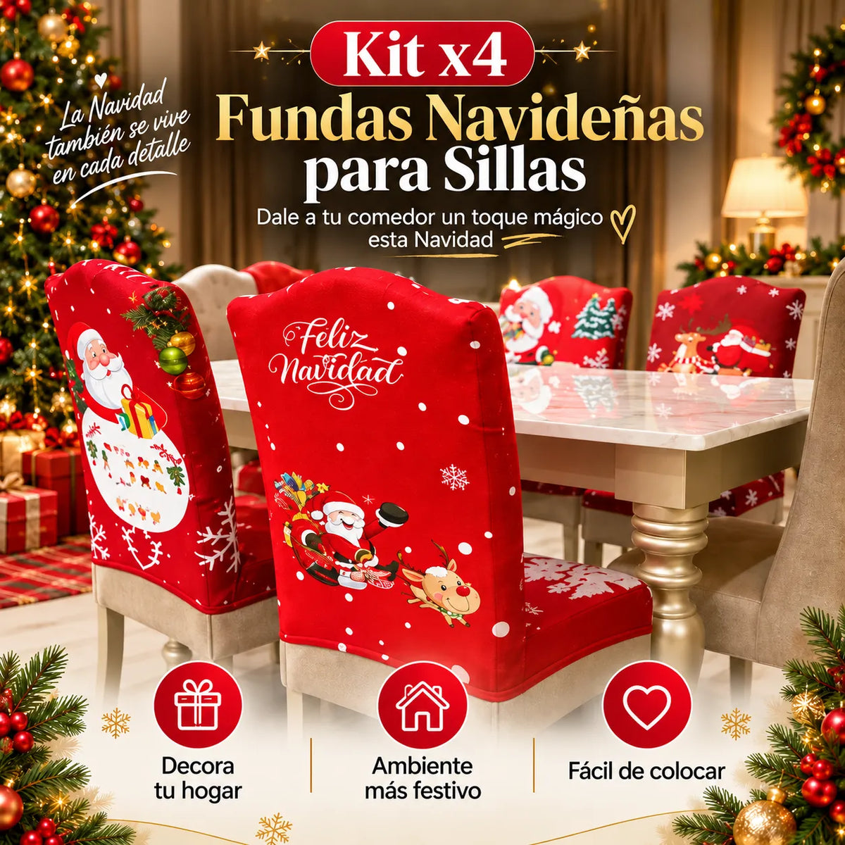 Kit x4 Funda Navideña para Asientos